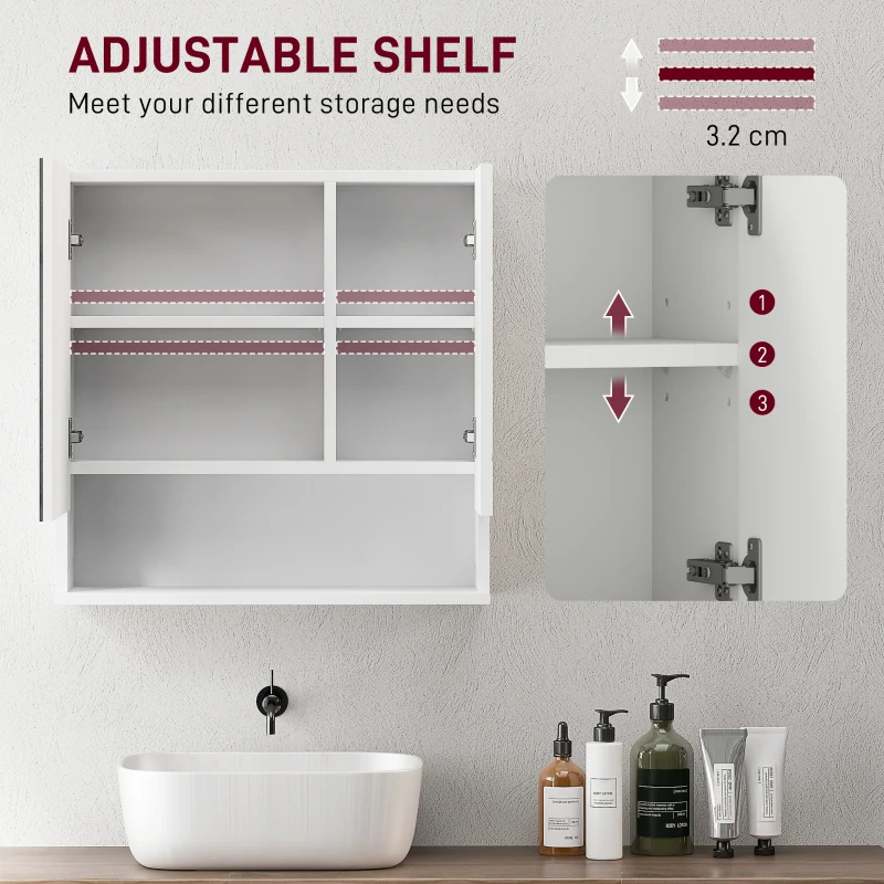 kleankin Medicine Cabinet, Wall Mounted Bathroom Mirror Cabinet with Mirrored Door, Adjustable Shelf and Soft Close Mechanism