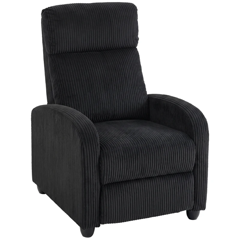 HOMCOM Corduroy Home Theater Seating, Push Back Recliner Chair with Padded Seat for Living Room, Black