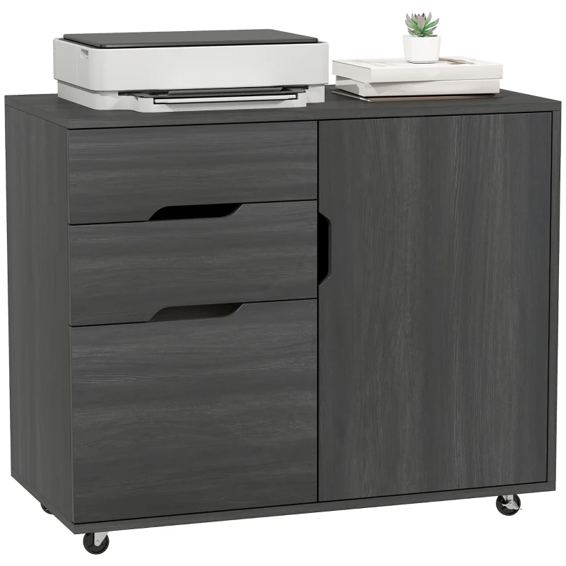 HOMCOM Filing Cabinet with File Drawer File Cabinet with Adjustable Shelf and 3 Drawers Black