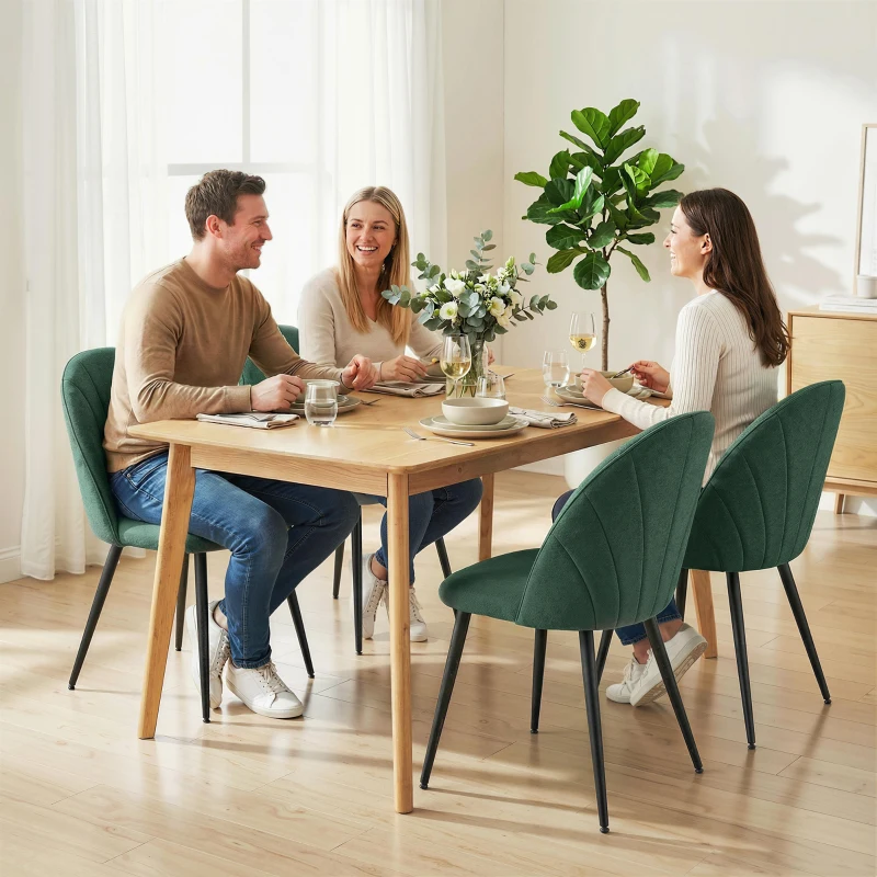 HOMCOM Modern Dining Chairs Set of 4, Upholstered Dining Room Chairs with Metal Legs, Shell Backrest, Padded Seat, Green