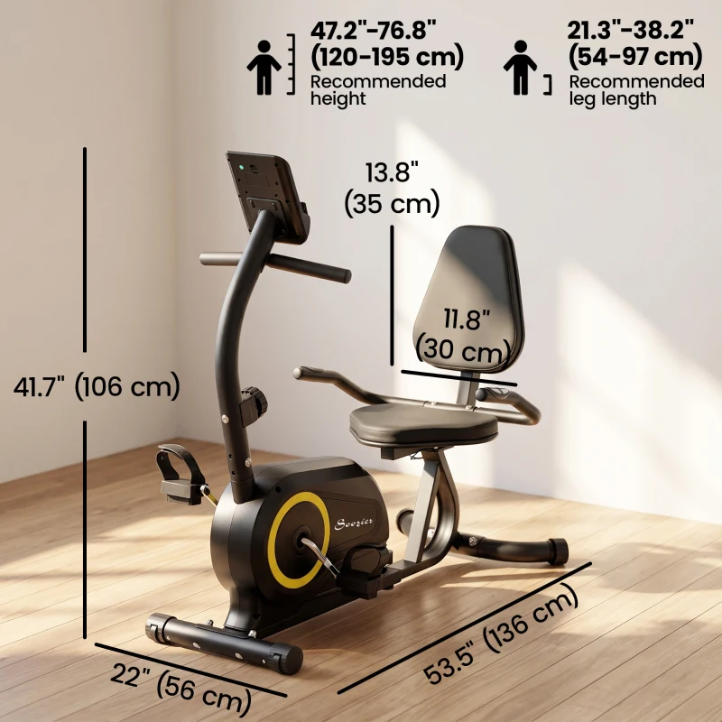Soozier Recumbent Exercise Bike for Home, Stationary Bike with Bluetooth, App Connectivity, Quiet 8-Level Magnetic Resistance