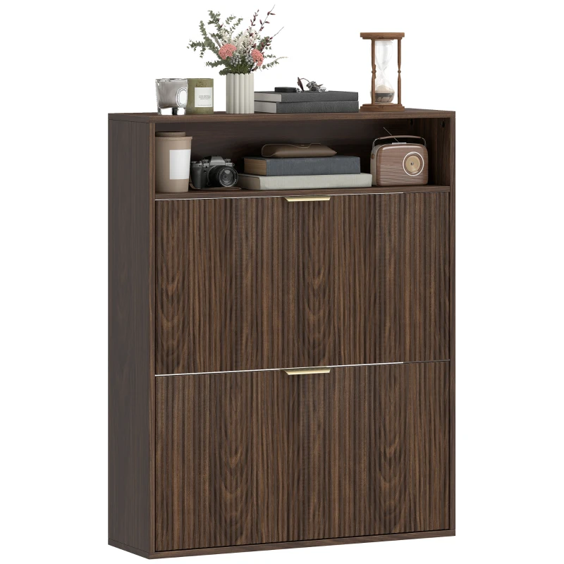 HOMCOM Shoe Cabinet with 2 Flip Drawers Narrow Shoe Storage Cabinet with Top Shelf for Entryway Hallway Coffee