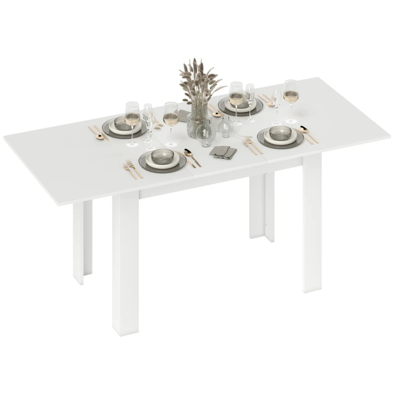 HOMCOM Modern Extendable Dining Table, 55.1 x 31.5 in, for 6-8 People, Expandable Dining Table for Kitchen, White