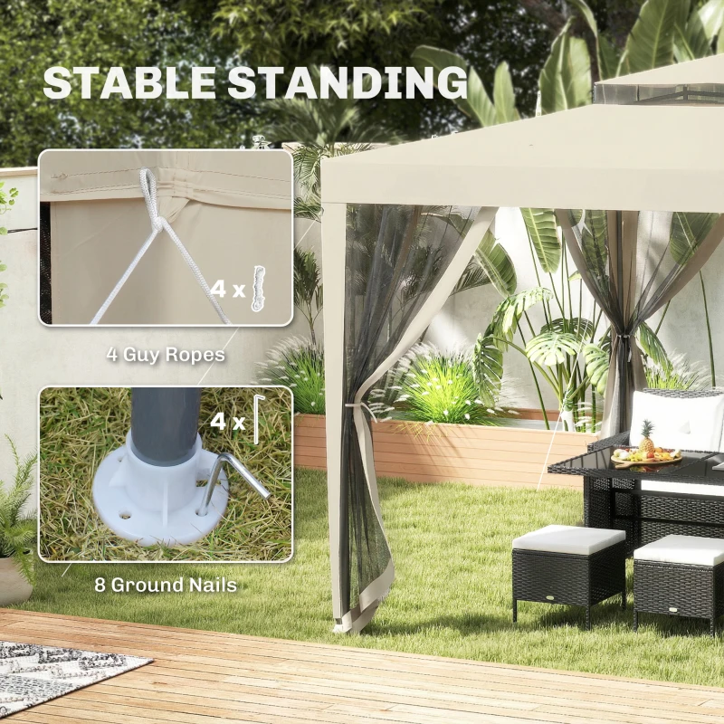 Outsunny 10' x 10' Canopy Tent, Party Tent with Mesh Netting and Double Tier Roof for Backyard, Garden, Patio, Outdoor, Beige