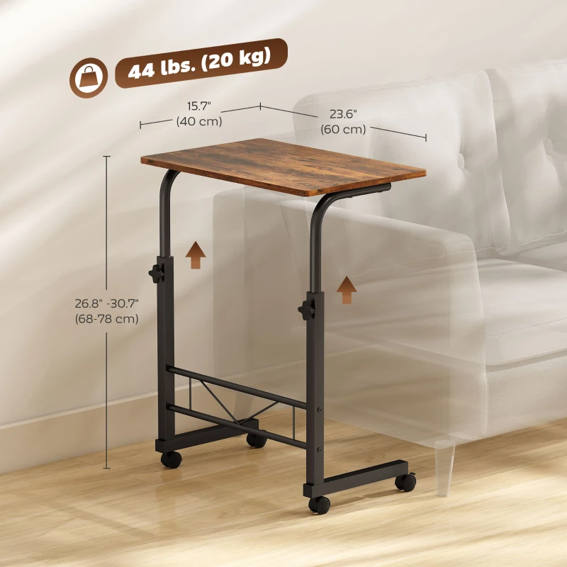 HOMCOM Mobile Standing Desk with Adjustable Height, 23.5 inch Stand Up Desk with Wheels, Rustic Brown