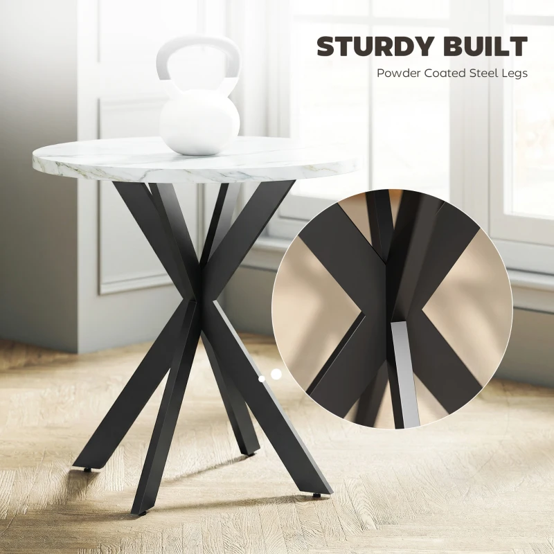 HOMCOM 29" Dining Table, Contemporary Round Kitchen Table with Steel Legs, White Marble-Effect