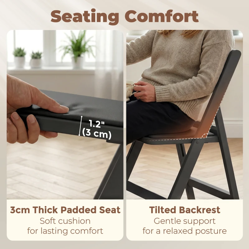 HOMCOM 4 Pack Folding Chairs, Foldable Resin Chair with Padded Seat, Portable Indoor Outdoor Seat for Office Events Dining