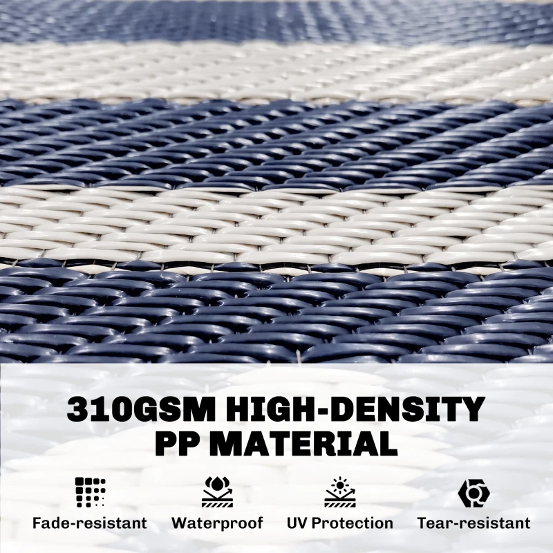 Outsunny 9' x 18' Outdoor RV Rug, Reversible Patio Floor Mat with Carry Bag, Geometric Wall, Blue and White