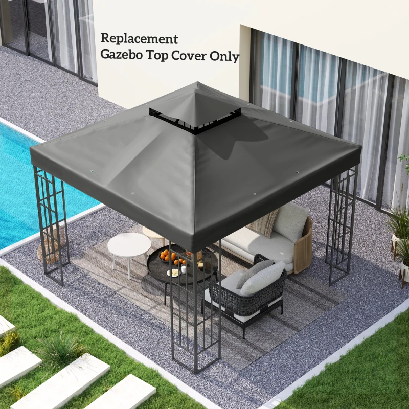 Outsunny 10' x 10' Gazebo Canopy Replacement Cover, 2-Tier Garden Gazebo Roof Replacement, UPF30+, TOP COVER ONLY, Dark Grey