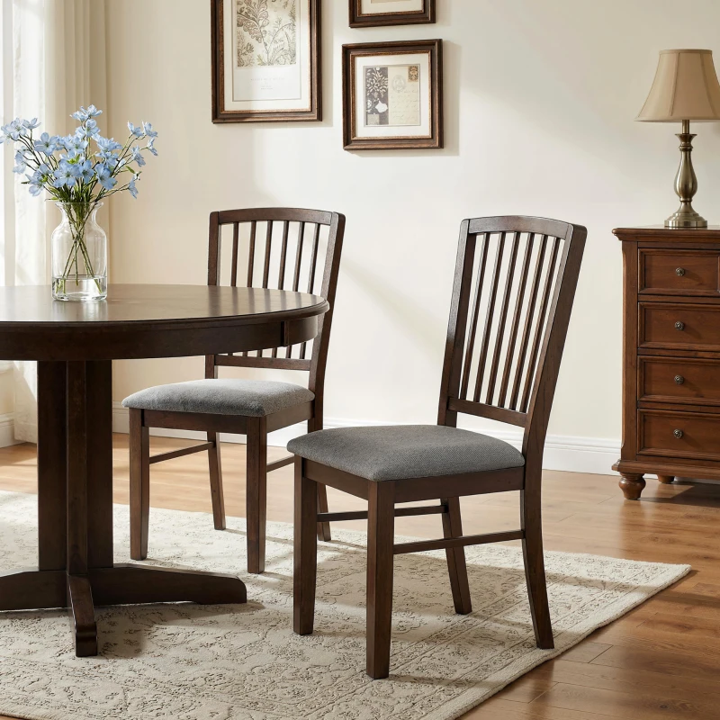 HOMCOM Dining Chairs Upholstered Kitchen Chairs with Rubberwood Legs Set of 2, Burn Brown
