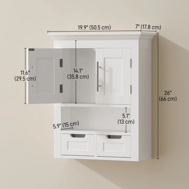 kleankin Bathroom Wall Cabinet, Medicine Cabinet, Toilet Storage Cabinet with Shelf for Living Room and Entryway, White
