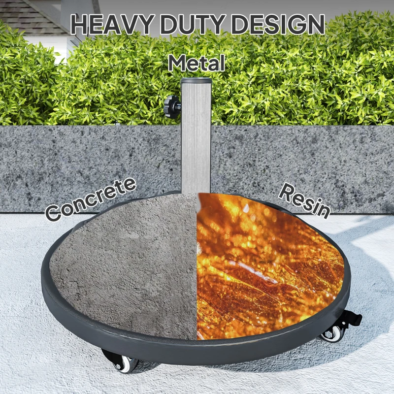 Outsunny Round Patio Umbrella Base with Wheels, 44 lbs Resin Umbrella Stand Base, 1.3"/1.5"/1.9" Umbrella Poles Black