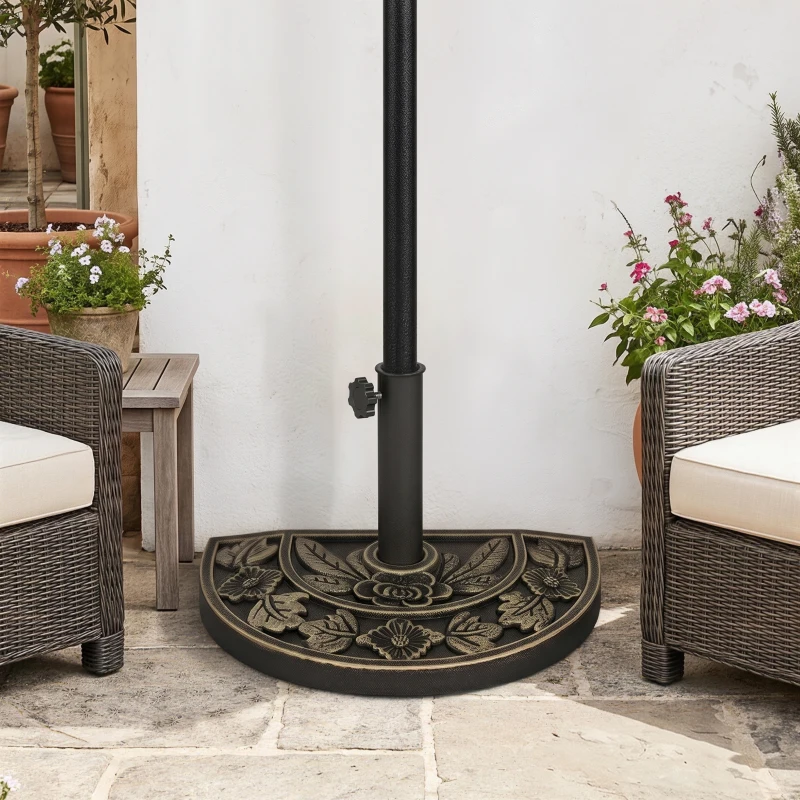 Outsunny 20 lbs Resin Half Round Patio Umbrella Base 20" Outdoor Decorative Parasol Stand Holder For Φ1.5", Φ1.9" Pole, Bronze