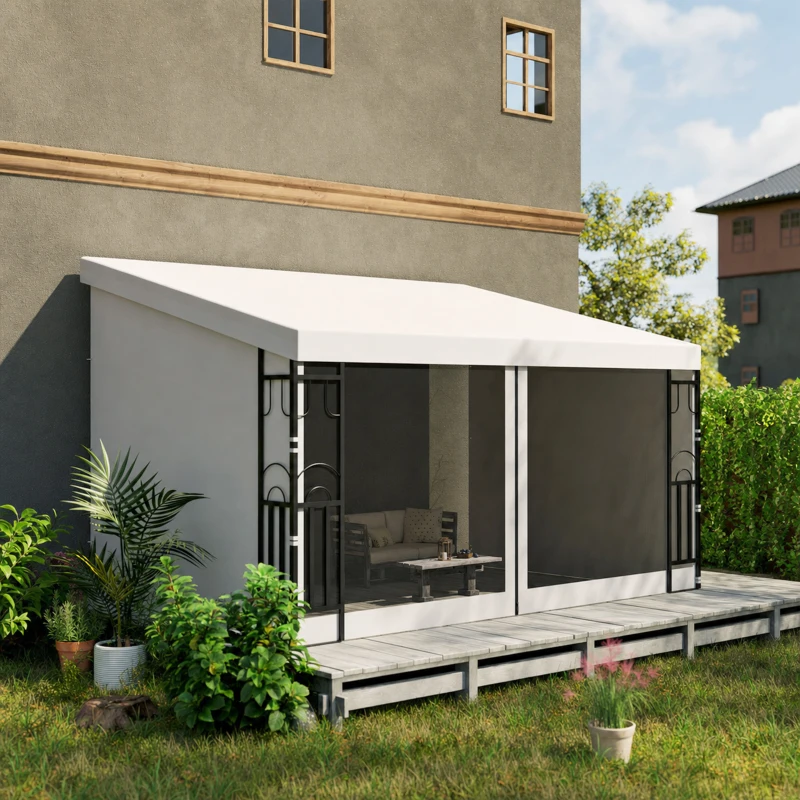 Outsunny 10' x 13' Wall Pergola, Outdoor Gazebo with 2 Curtains and 2 Nettings, UV Resistant, for Patio, Deck,  Beige
