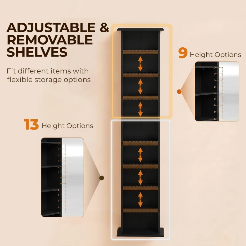 HOMCOM 9-Tier DVD Shelf with 7 Adjustable Shelves, Slim CD Shelf, Holds 252 CDs, 147 DVDs or 189 Blu-rays, Black