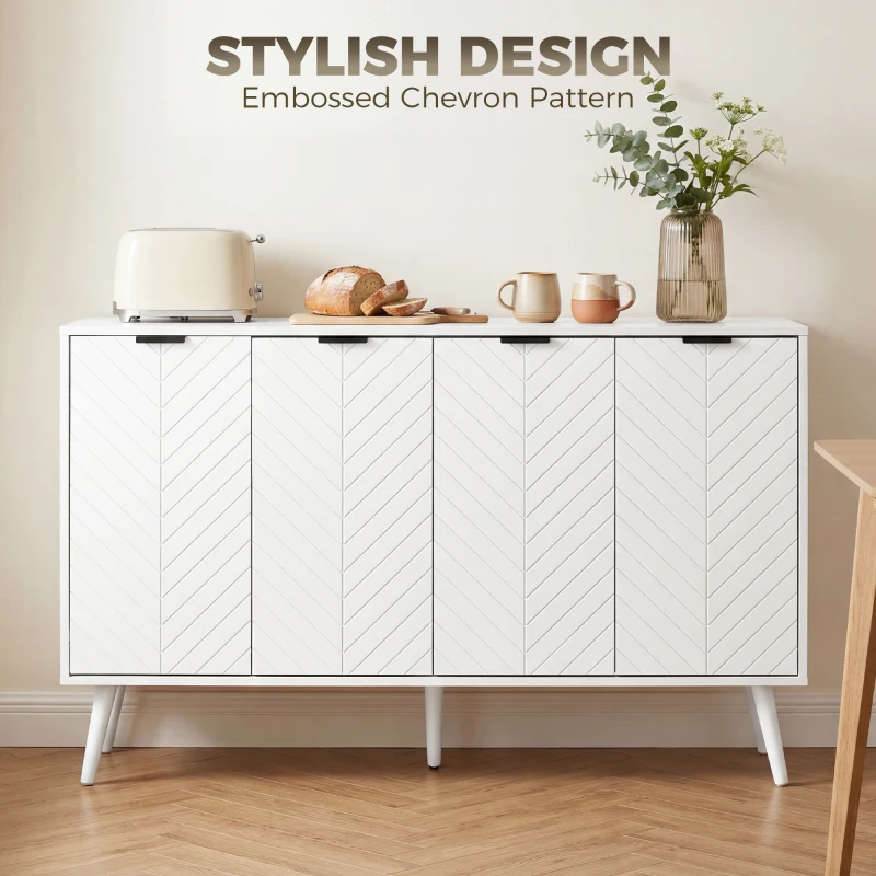 HOMCOM Modern Sideboard and Buffet, Dining Room Cabinet with Adjustable Shelves and 4 Doors, White