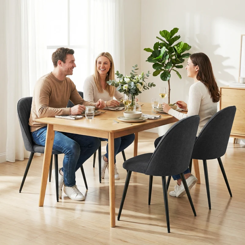HOMCOM Set of 4 Modern Dining Chairs, Velvet Upholstered Kitchen Chairs with Steel Legs for Living Room, Black