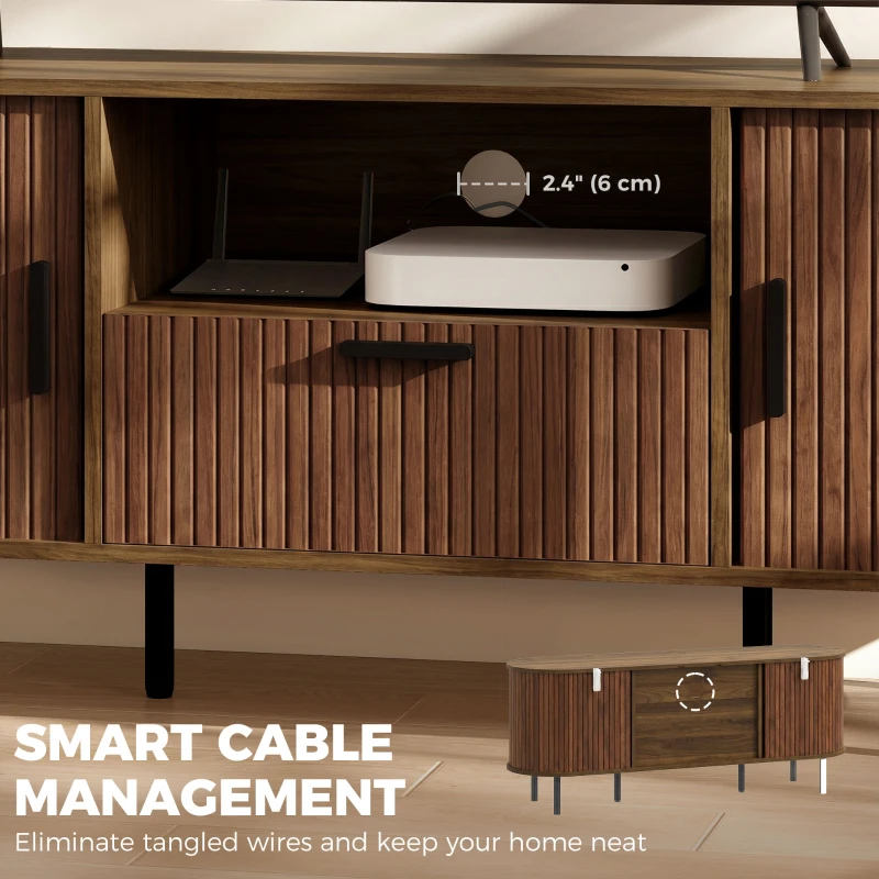 HOMCOM TV Stand for TVs up to 60", Modern Entertainment Center with Curved Sliding Doors and Storage, Brown