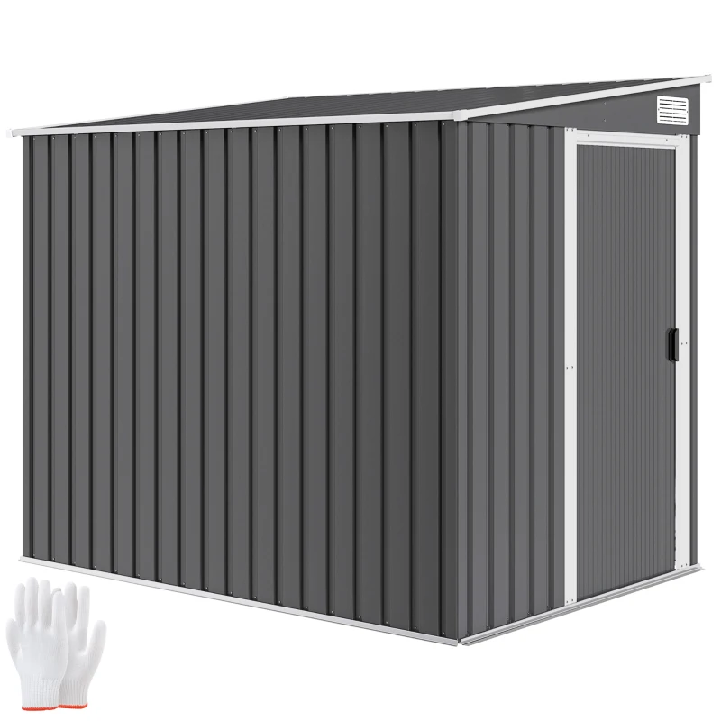 Outsunny 5'x7' Lean to Metal Garden Shed with Foundation, Outdoor Tool Shed with Sliding Door and 2 Vents, Dark Grey