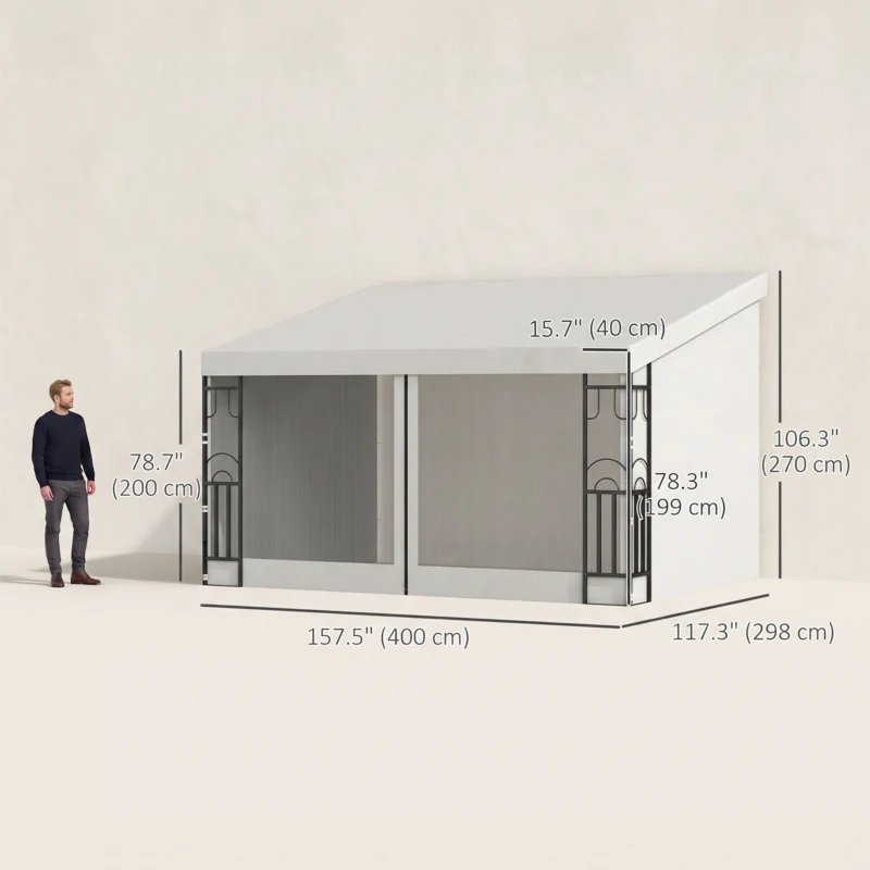 Outsunny 10' x 13' Wall Pergola, Outdoor Gazebo with 2 Curtains and 2 Nettings, UV Resistant, for Patio, Deck,  Beige
