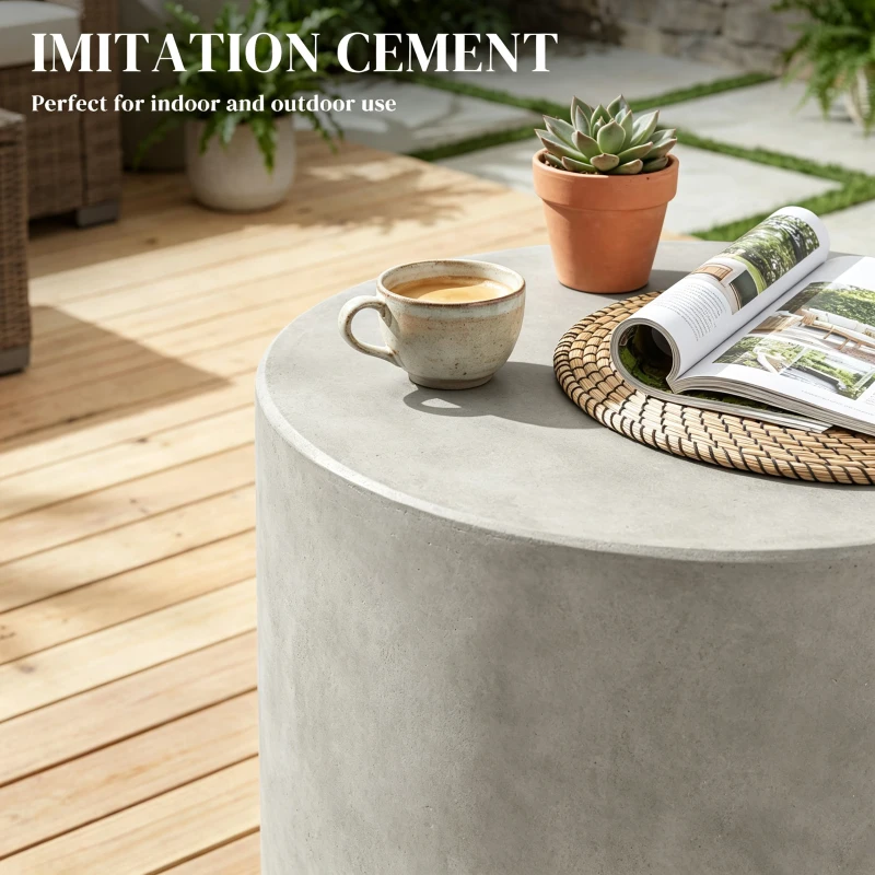 HOMCOM Lightweight Accent Table with Concrete Finish, Round Side Table with 4 Adjustable Feet for Indoor, Outdoor, Gray