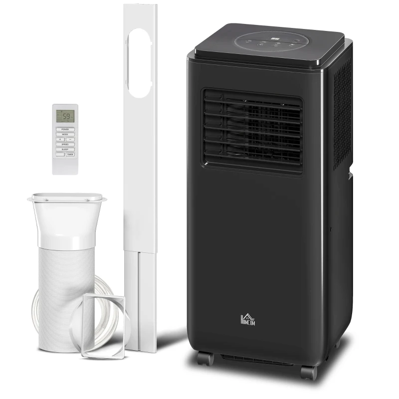 HOMCOM 8,000 BTU Moible Air Conditioner 345 Sq. Ft., Dehumidifier Fan Auto Sleep with 24H Timer On/Off, Window Kit, Black