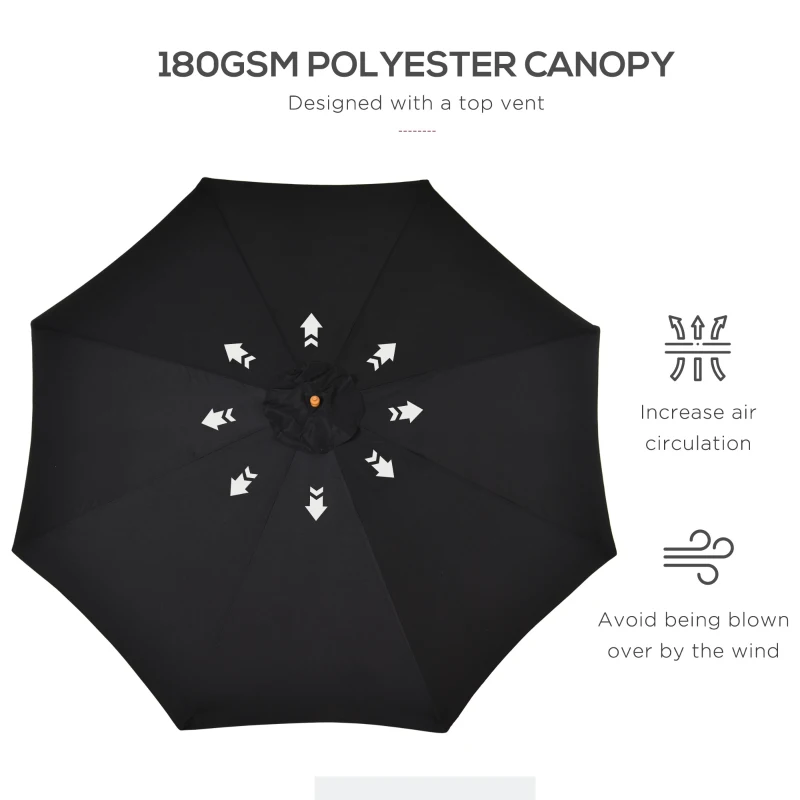 Outsunny 10' x 8' Wooden Patio Umbrella, Garden Parasol, Outdoor Sunshade Canopy with Bamboo Rib for Outdoor, Black