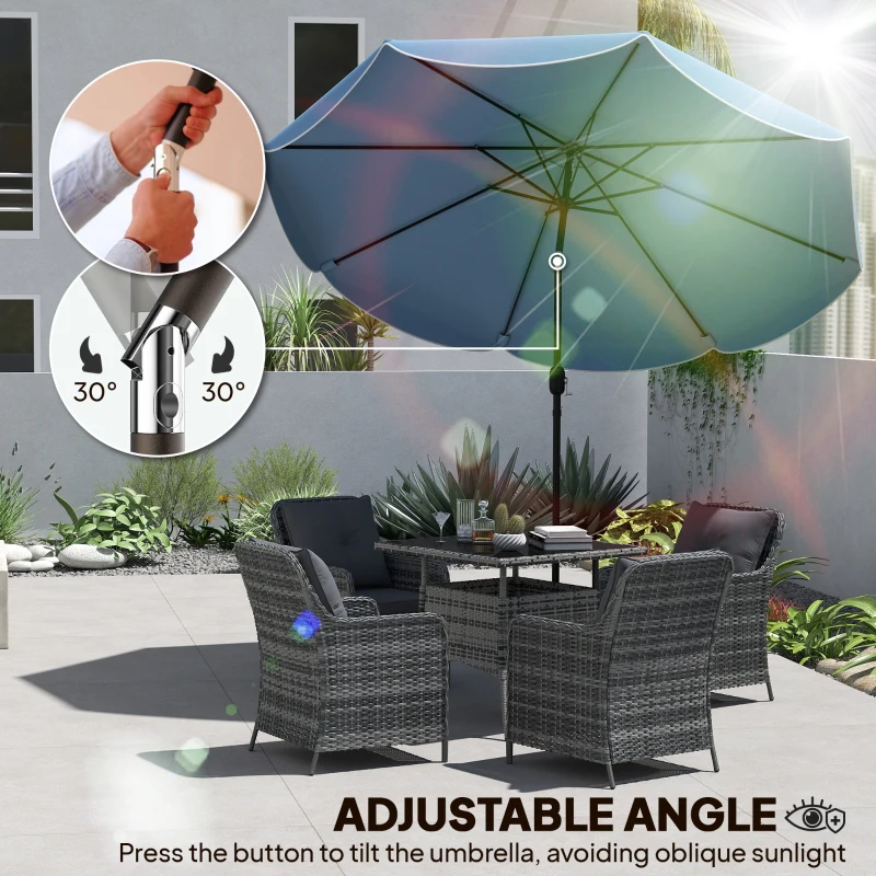 Outsunny 9' x 9' Round Market Umbrella with Valance, Patio Umbrella with Tilt and Crank, for Garden, Deck, Poolside, Sky Blue