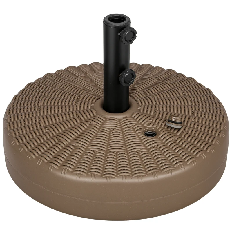 Outsunny Umbrella Base, Heavy Duty Fillable Base Holder with Steel Pole, Round Parasol Stand for Patio, Outdoor, Backyard, Brown
