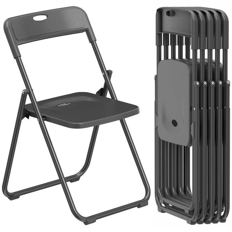 HOMCOM Folding Chairs 6 Pack, Plastic Foldable Chairs with Vent, Carry Hole and Steel Frame for Home, Office, Dining, Black