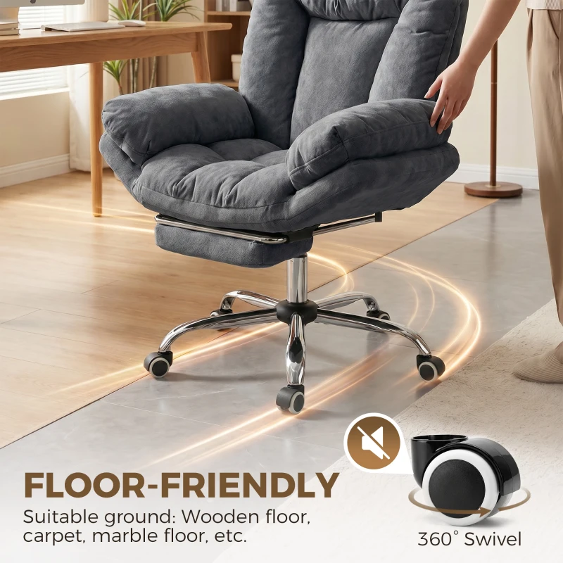 HOMCOM Criss Cross Chair with Wheels, Waterfall Armrests, Overstuffed Wide Office Chair with Footrest, Dark Grey