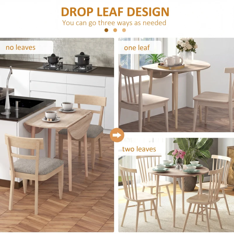 HOMCOM Folding Dining Table, Round Drop Leaf Kitchen Table for Small Spaces with Wood Legs, Oak Color