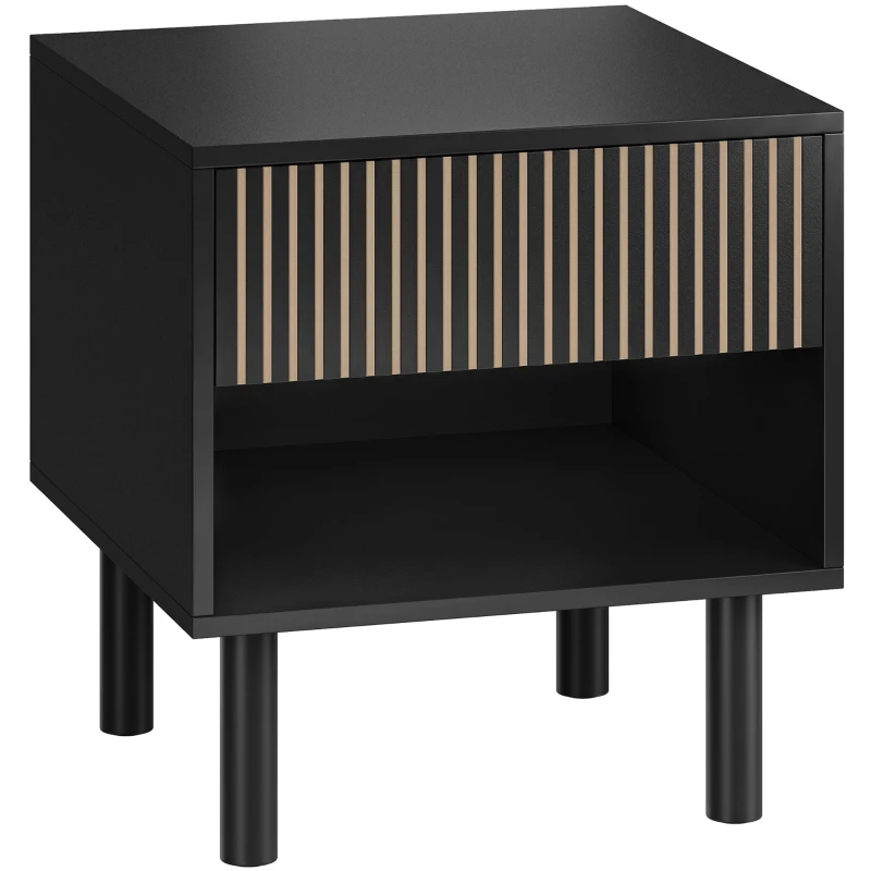 HOMCOM Modern Bedside Table with Drawer and Open Shelf, Sofa Side Table for Bedroom Living Room, Black