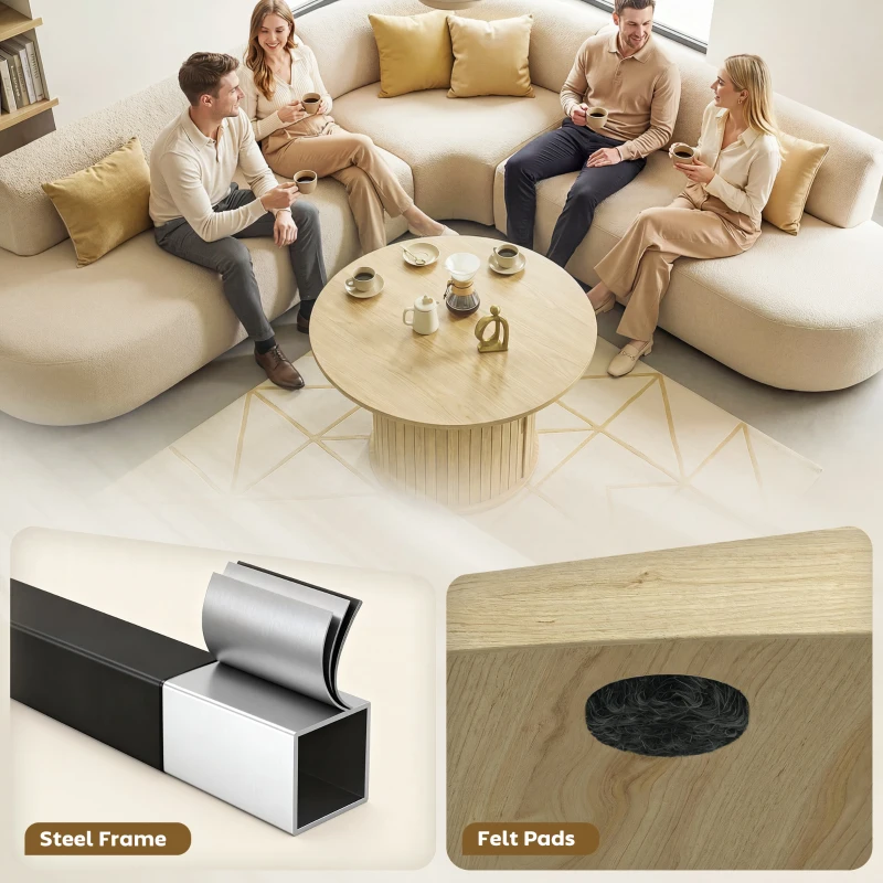 HOMCOM Round Coffee Table, 31.5" Center Table, Natural Wood