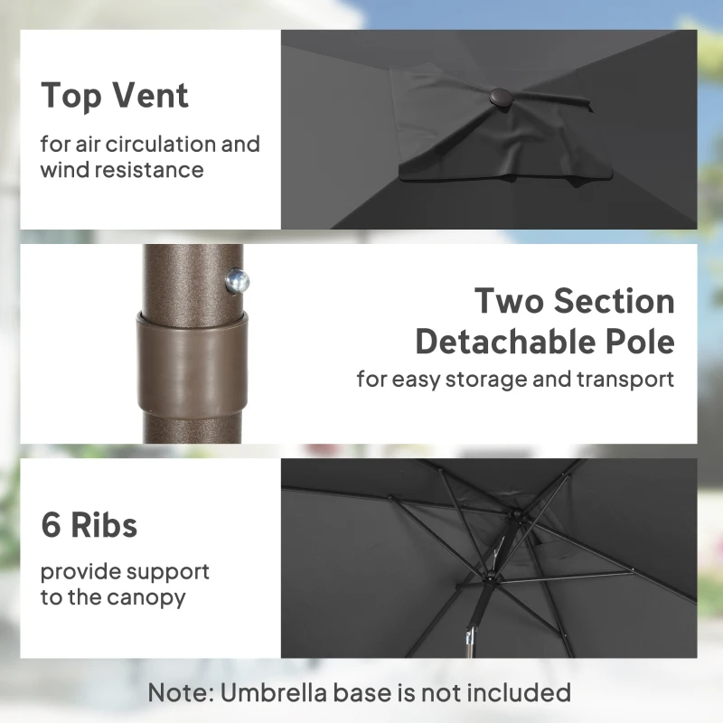 Outsunny 6.5x10ft Patio Umbrella, Rectangle Market Umbrella, Black