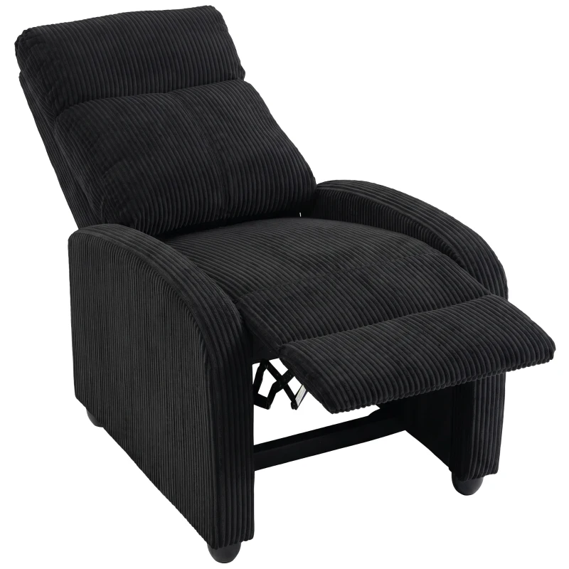 HOMCOM Corduroy Home Theater Seating, Push Back Recliner Chair with Padded Seat for Living Room, Black