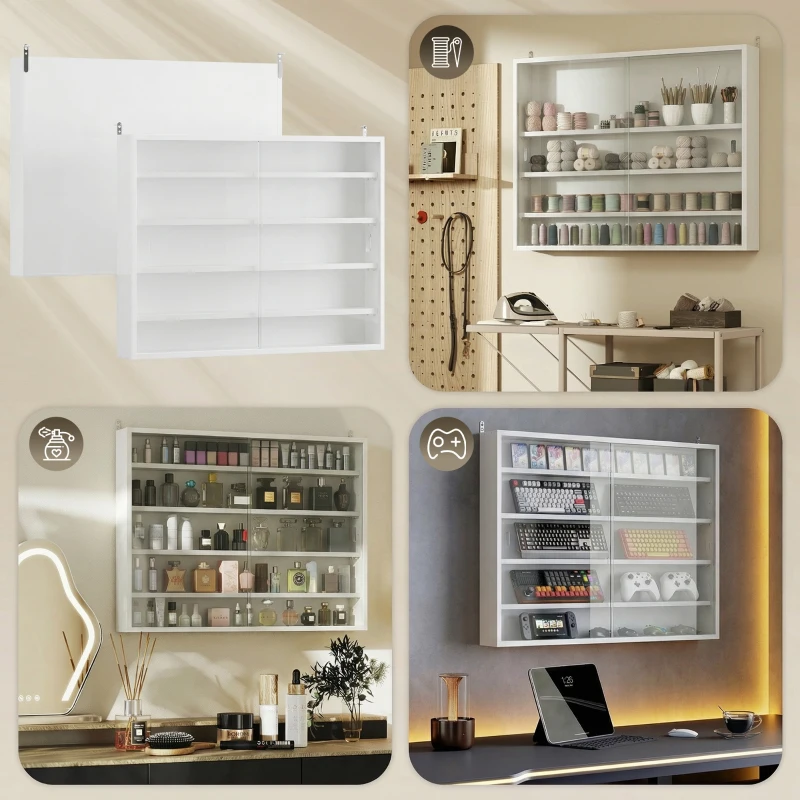 HOMCOM 5-storey Display Cabinet, Shot Glass Display Case, Glass Curio Cabinet with 2 Glass Doors and 4 Adjustable Shelves, White