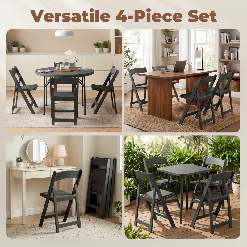 HOMCOM 4 Pack Folding Chairs, Foldable Resin Chair with Padded Seat, Portable Indoor Outdoor Seat for Office Events Dining