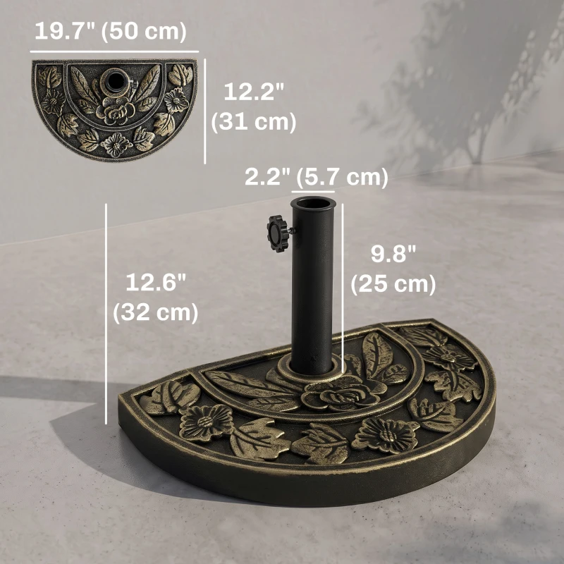 Outsunny 20 lbs Resin Half Round Patio Umbrella Base 20" Outdoor Decorative Parasol Stand Holder For Φ1.5", Φ1.9" Pole, Bronze
