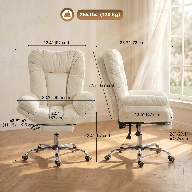HOMCOM Criss Cross Chair with Wheels, Waterfall Armrests, Overstuffed Wide Office Chair with Footrest, Beige