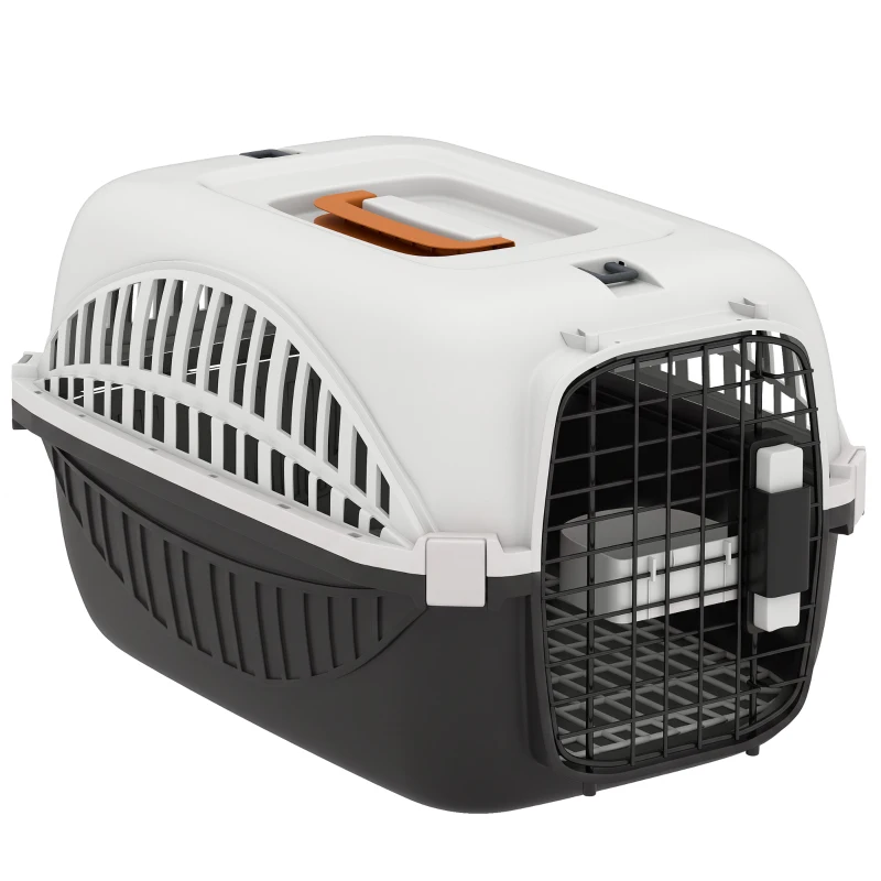 PawHut Airline Approved Pet Carrier for Mini Dogs and Cats with Steel Wire Door, Water Bowl, for Car, Airplane, Outdoor, Balck