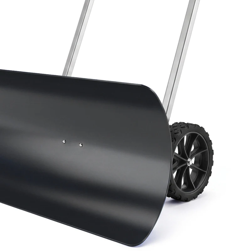 Outsunny Snow Shovel with Wheels, 37" Extra Wide Heavy Duty Aluminum Snow Pusher with Ergonomic Adjustable Handle, Angled Blade