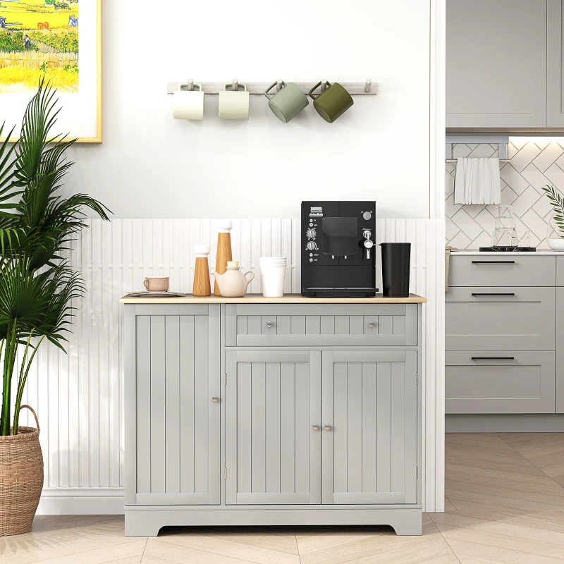 HOMCOM Modern Sideboard Cabinet, 41" Kitchen Buffet Cabinet with Drawer, Adjustable Shelf, 3 Doors for Dining Room, Grey
