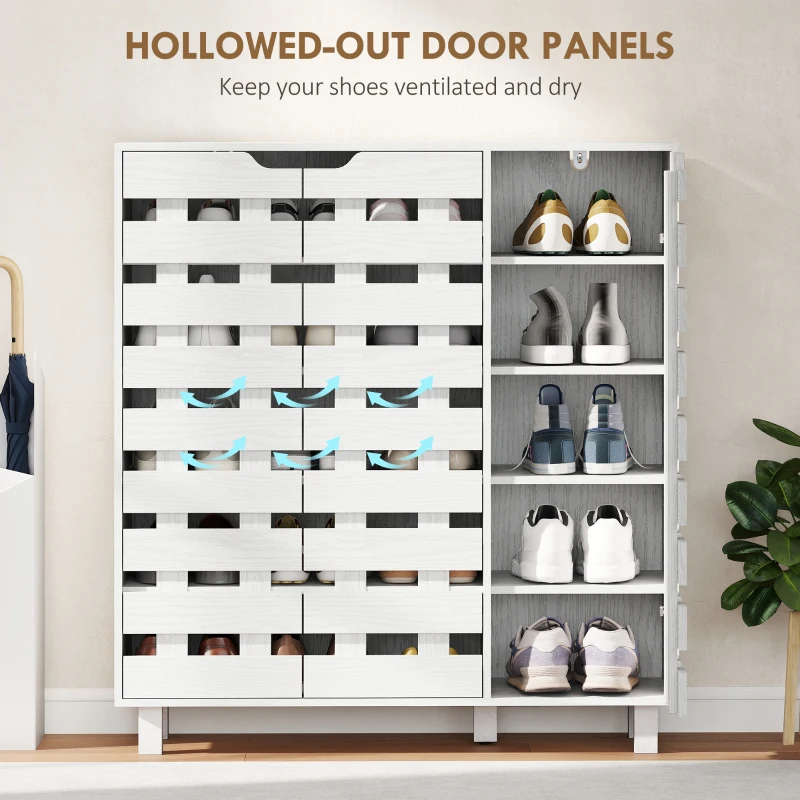 HOMCOM Shoe Cabinet, 17-20 Pairs Shoe Storage Cabinet with Hollowed-Out Doors, White