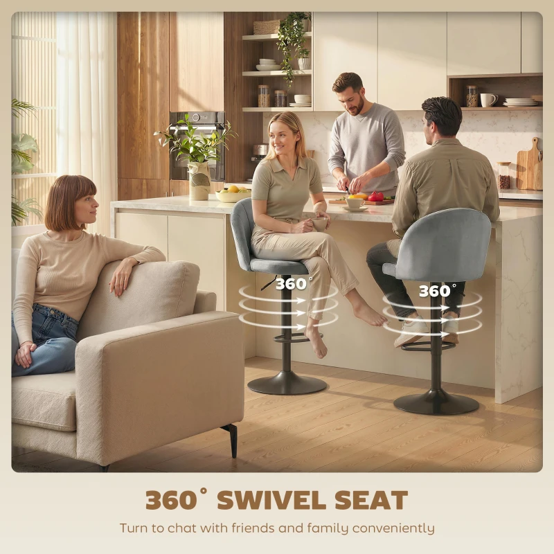 HOMCOM Bar Stools Set of 2, Swivel Counter Height Barstools with Footrest, Grey