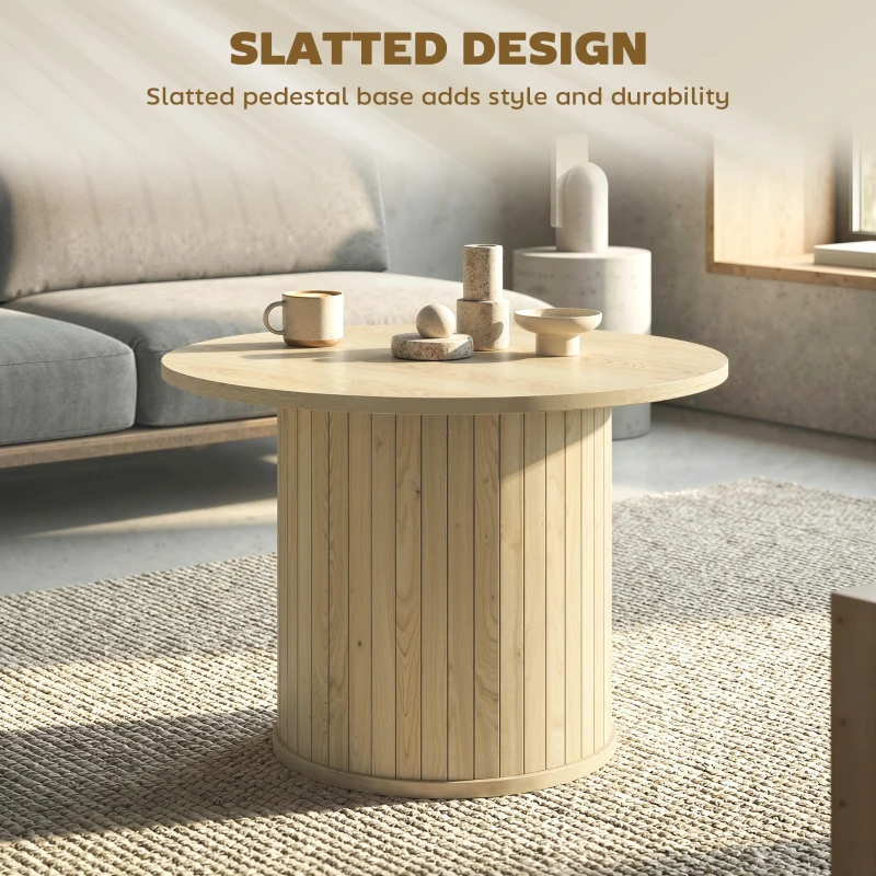 HOMCOM Round Coffee Table, 24" Center Table, Natural Wood