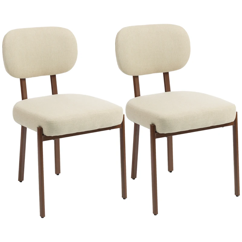 HOMCOM Upholstered Linen Fabric Kitchen Chairs, Modern Dining Chairs Set of 2 with Metal Legs, Beige
