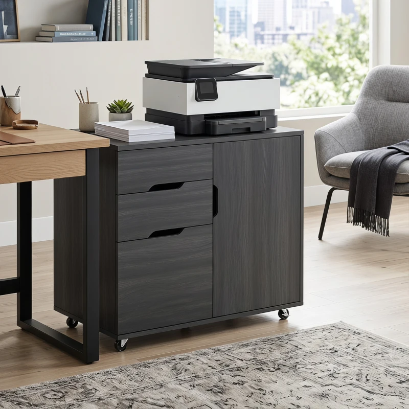 HOMCOM Filing Cabinet with File Drawer File Cabinet with Adjustable Shelf and 3 Drawers Black