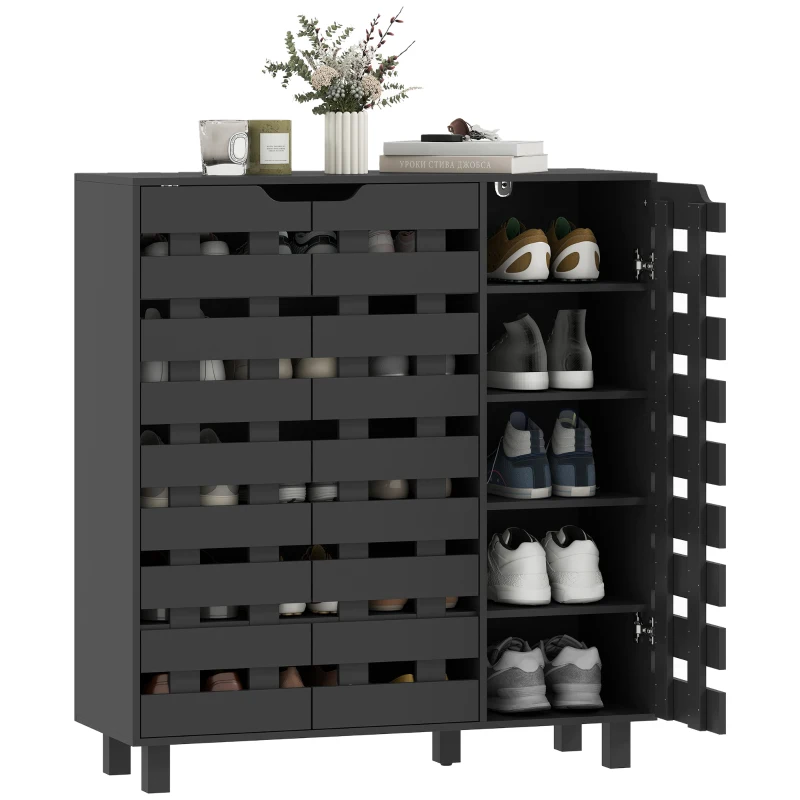 HOMCOM Shoe Cabinet, 17-20 Pairs Shoe Storage Cabinet with Hollowed-Out Doors, Black