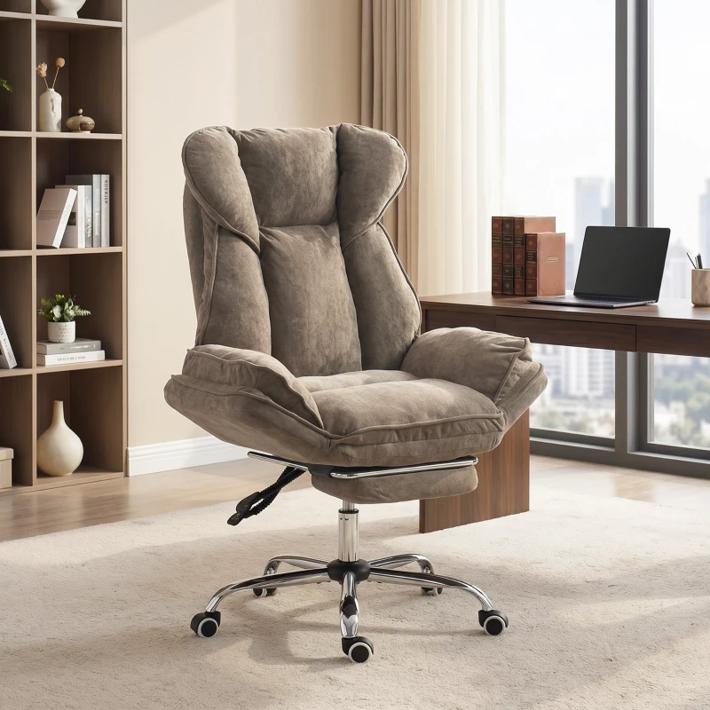 HOMCOM Big and Tall Office Chair Footrest Executive Desk Chair High Back Snowflake Velvet Reclining, Brown